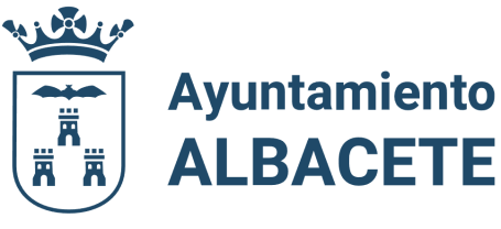 Escudo del Ayuntamiento de Albacete con el nombre de la ciudad.